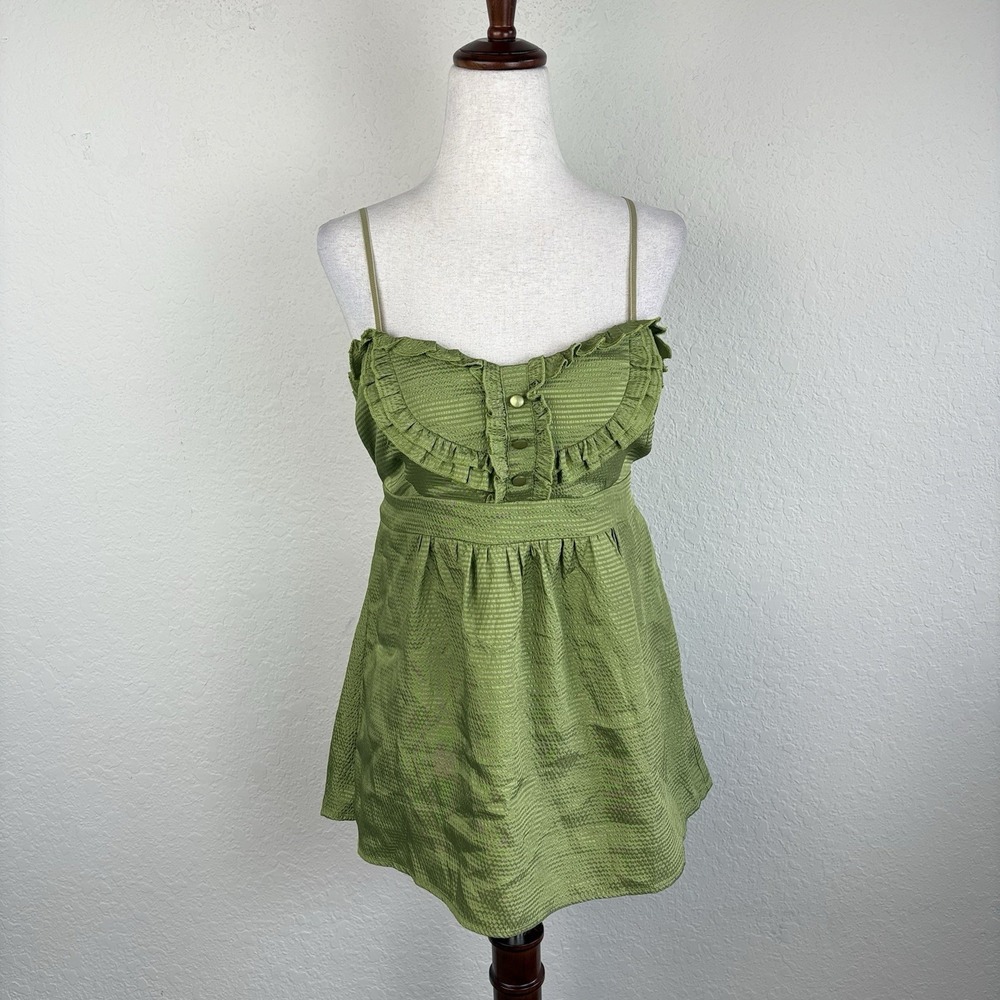 Y2k Michelle Size L Babydoll Tank Top Green Ruffle Coquette Fairy 2000s Boho